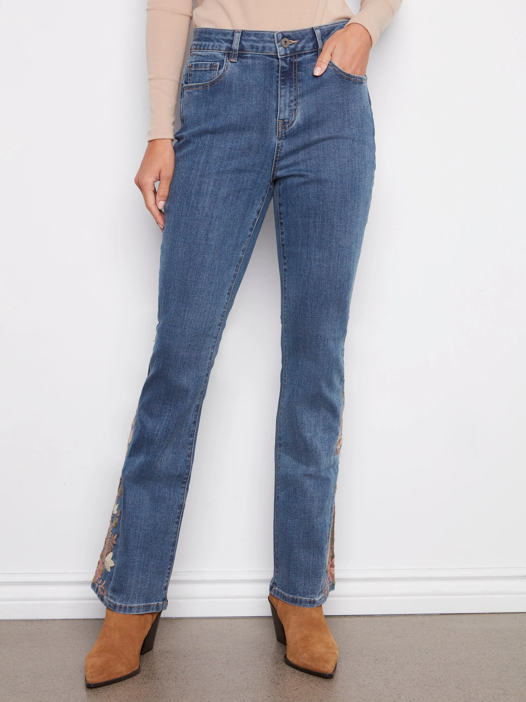 Bootcut Jeans With Floral Embroidery - Medium Blue sold by Charlie B product image thumbnail 3