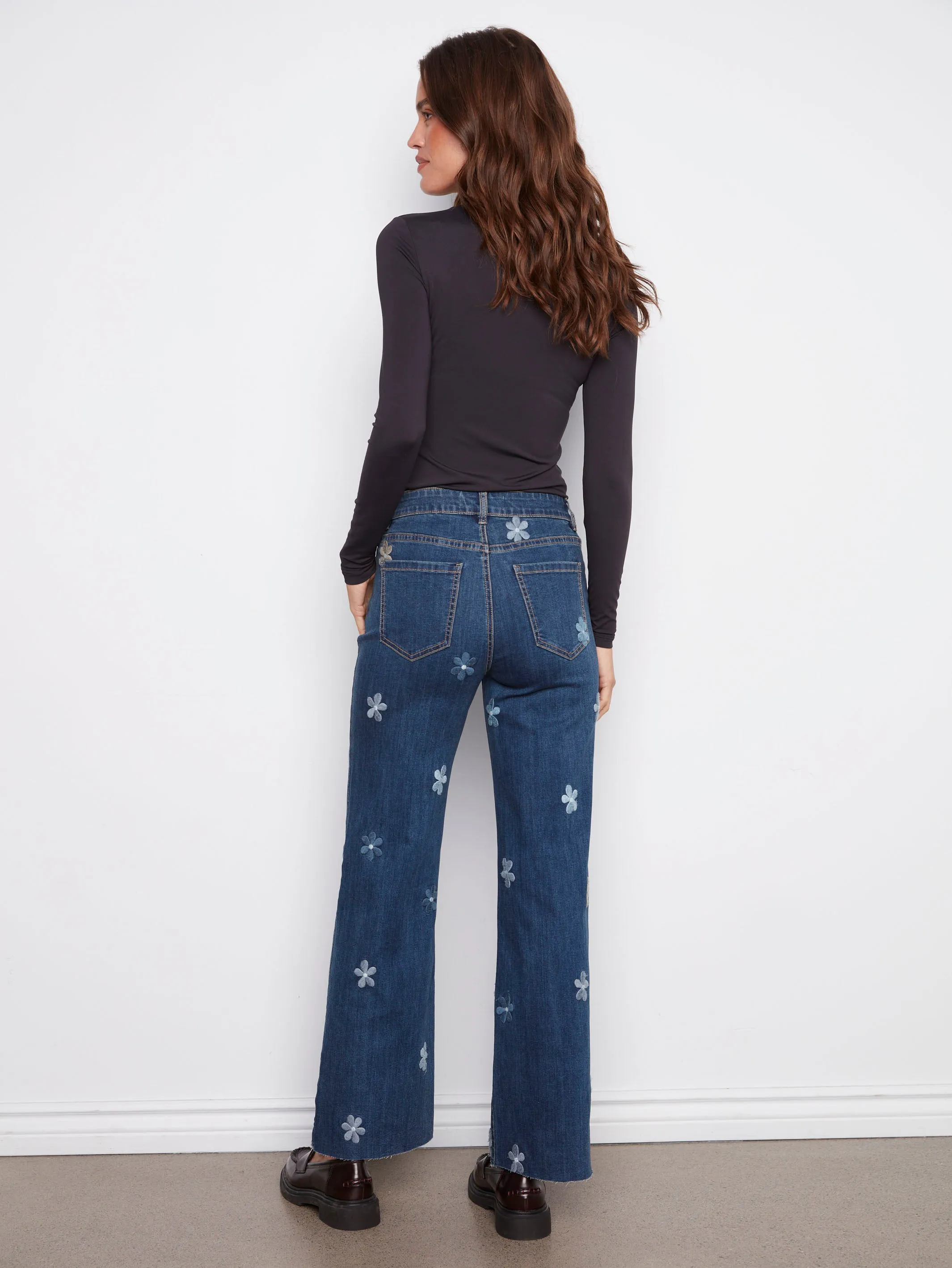 Wide Leg Jeans With Flower Patches - Indigo sold by Charlie B product image thumbnail 4