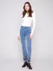 Flare Leg Jeans With Colorful Floral Embroidery - Medium Blue sold by Charlie B