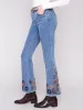 Flare Leg Jeans With Colorful Floral Embroidery - Medium Blue sold by Charlie B