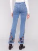 Flare Leg Jeans With Colorful Floral Embroidery - Medium Blue sold by Charlie B