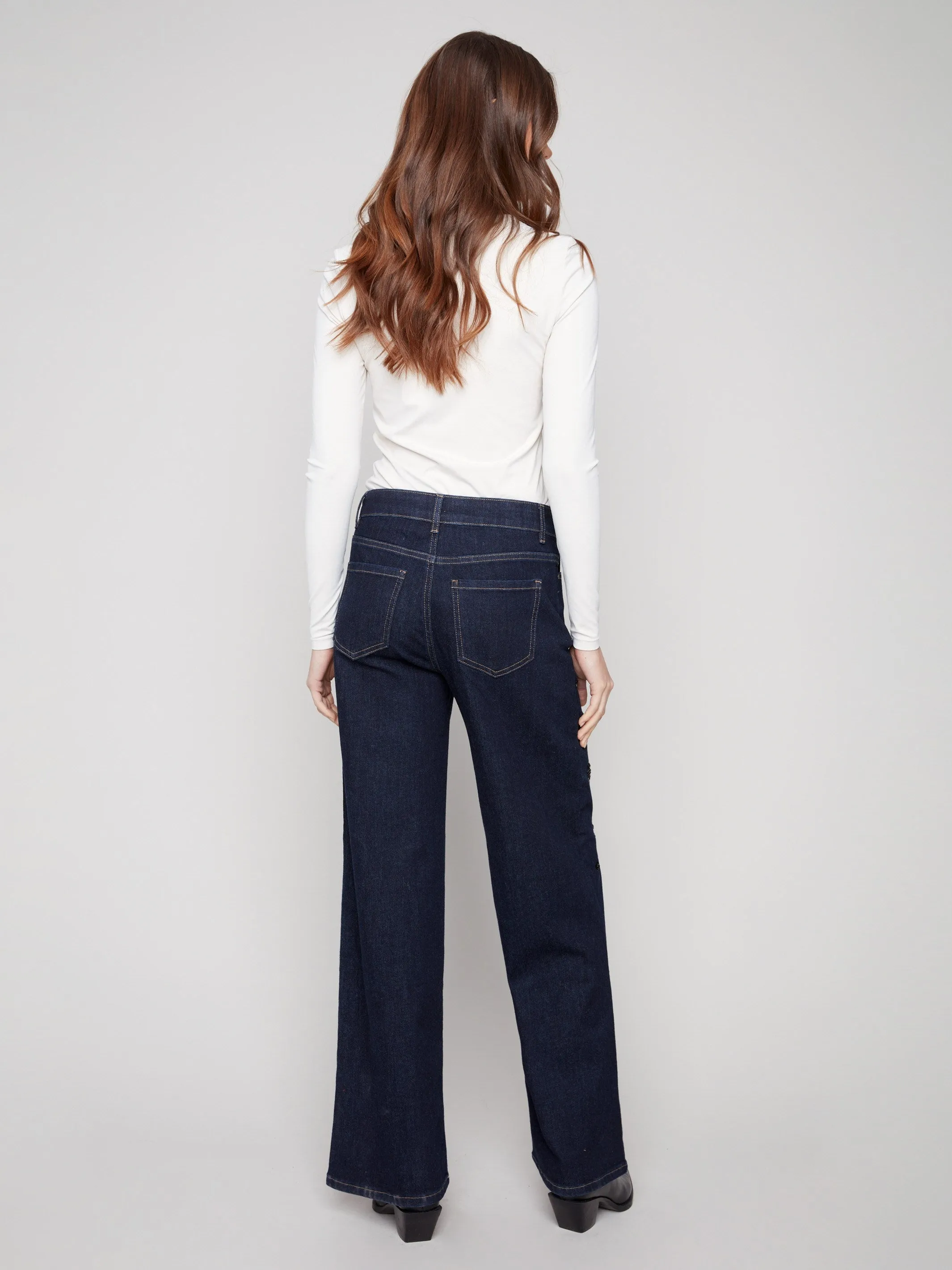 Wide Leg Sequin Embroidered Jeans - Deep Blue sold by Charlie B product image thumbnail 5