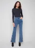 Flared Floral Embroidered Jeans - Medium Blue sold by Charlie B
