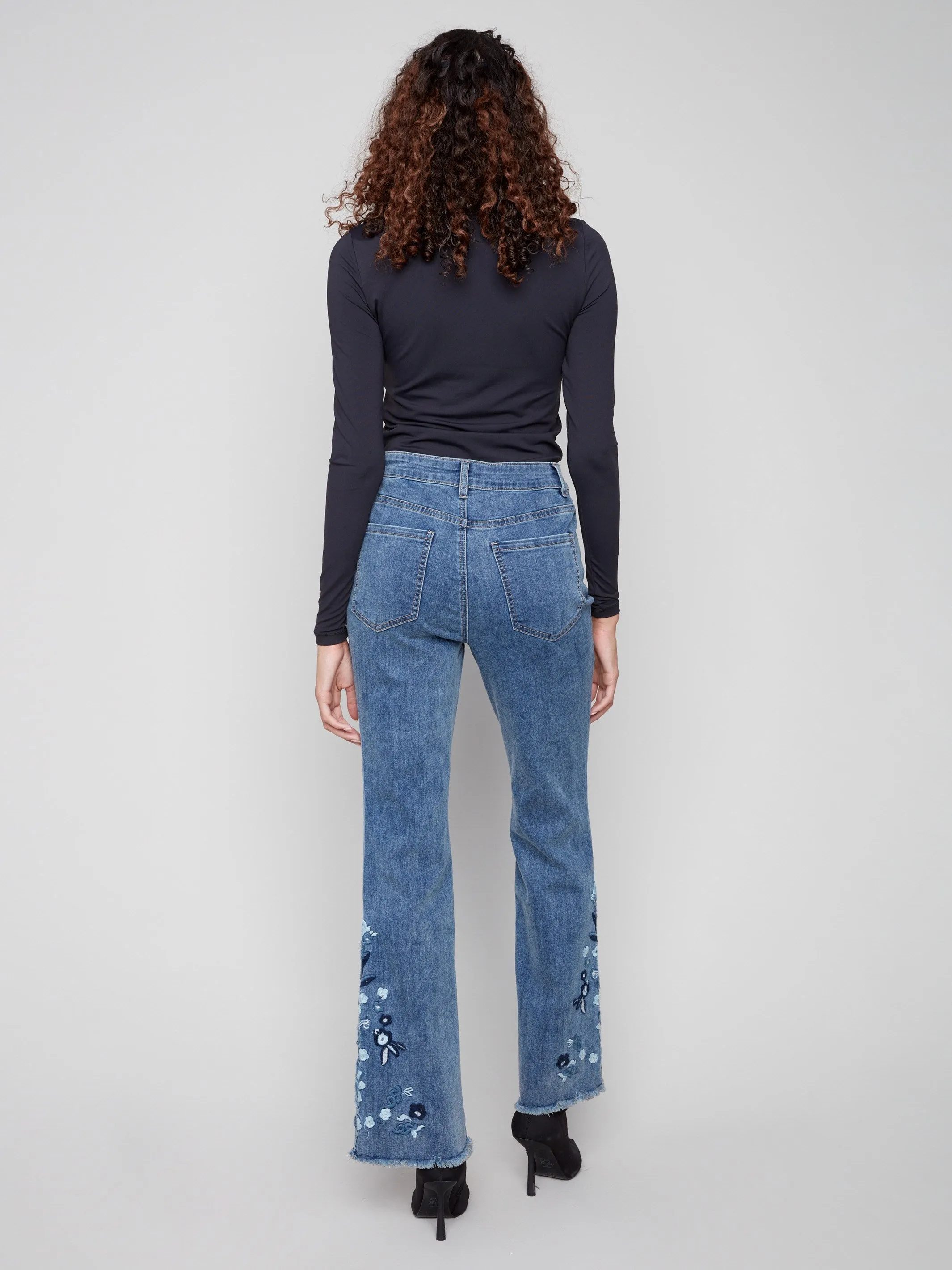 Flared Floral Embroidered Jeans - Medium Blue sold by Charlie B product image thumbnail 5