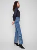 Flared Floral Embroidered Jeans - Medium Blue sold by Charlie B