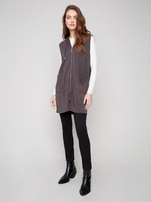 Soft Scuba Long Hooded Vest - Mocha sold by Charlie B