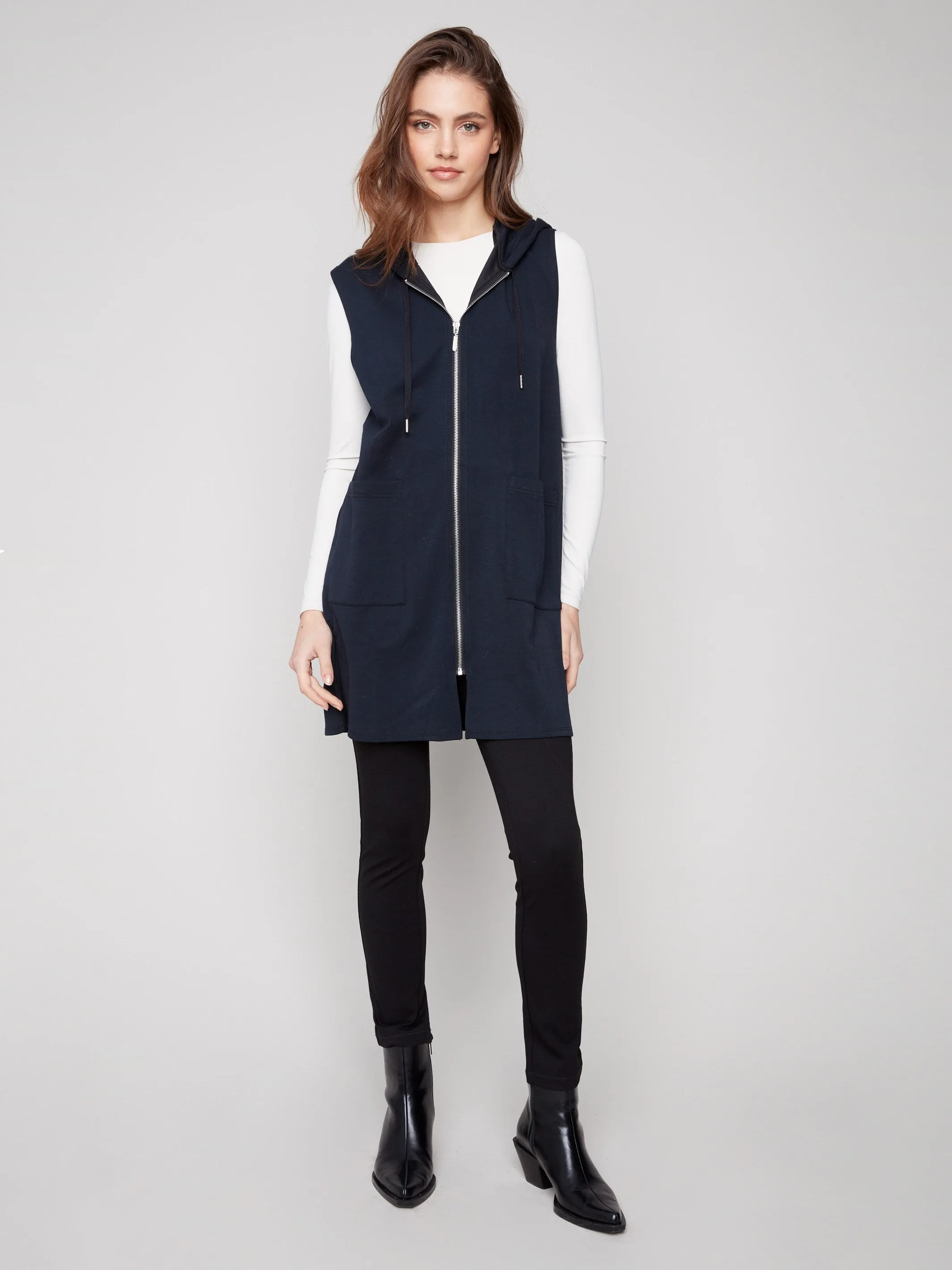 Soft Scuba Long Hooded Vest - Black sold by Charlie B