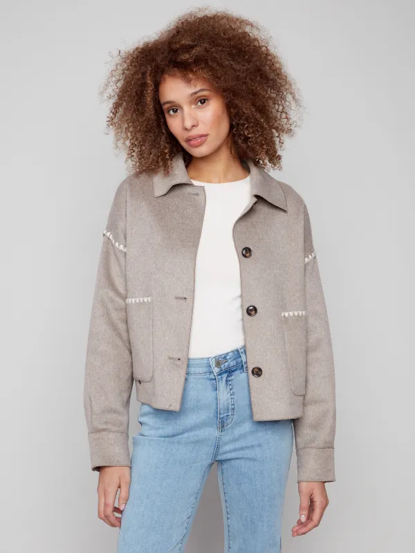 Short Double-Faced Wool Jacket - Heather Oatmeal sold by Charlie B