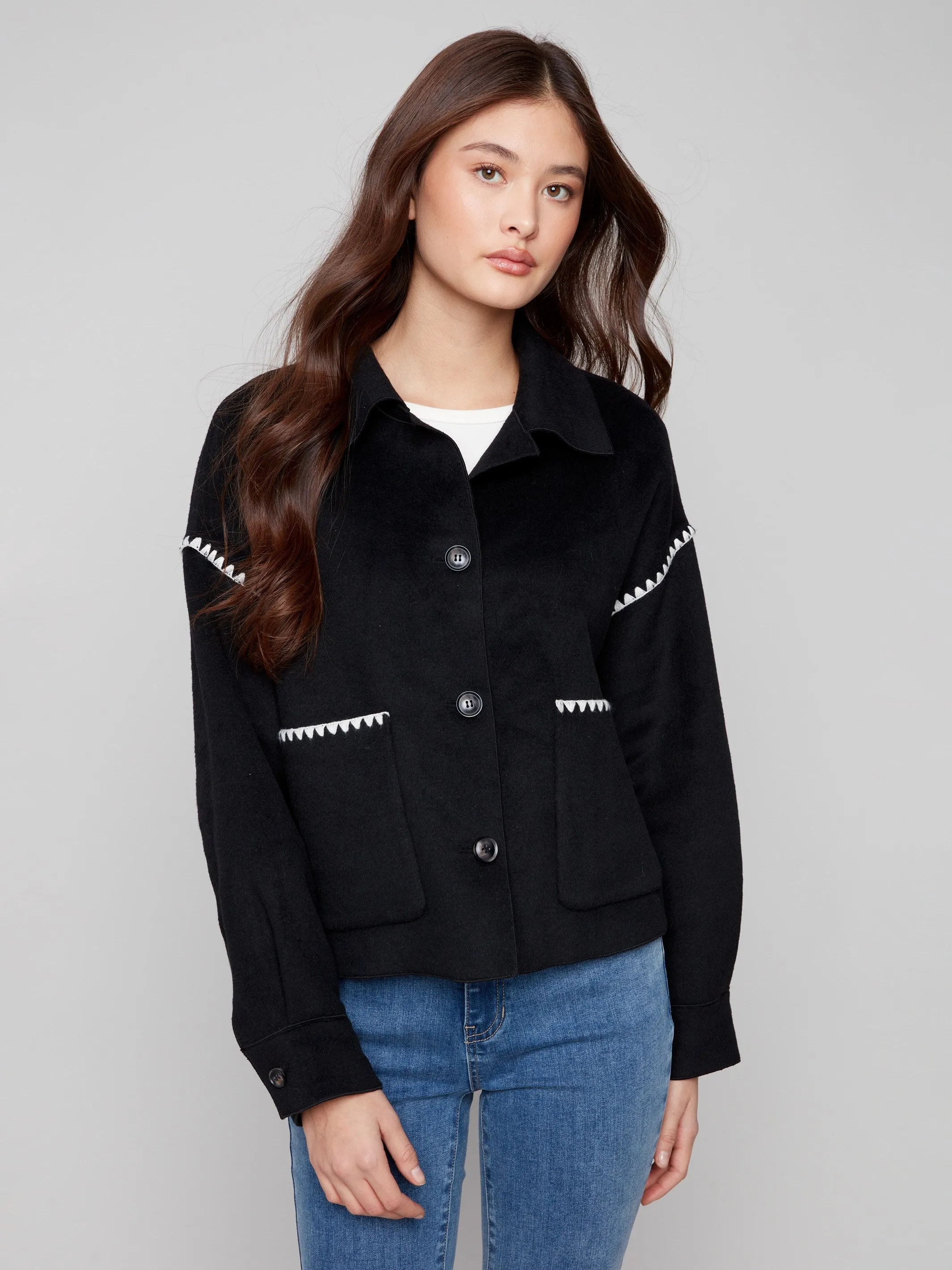 Short Double-Faced Wool Jacket - Black sold by Charlie B