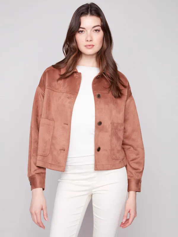 Short Faux Suede Jacket - Truffle sold by Charlie B