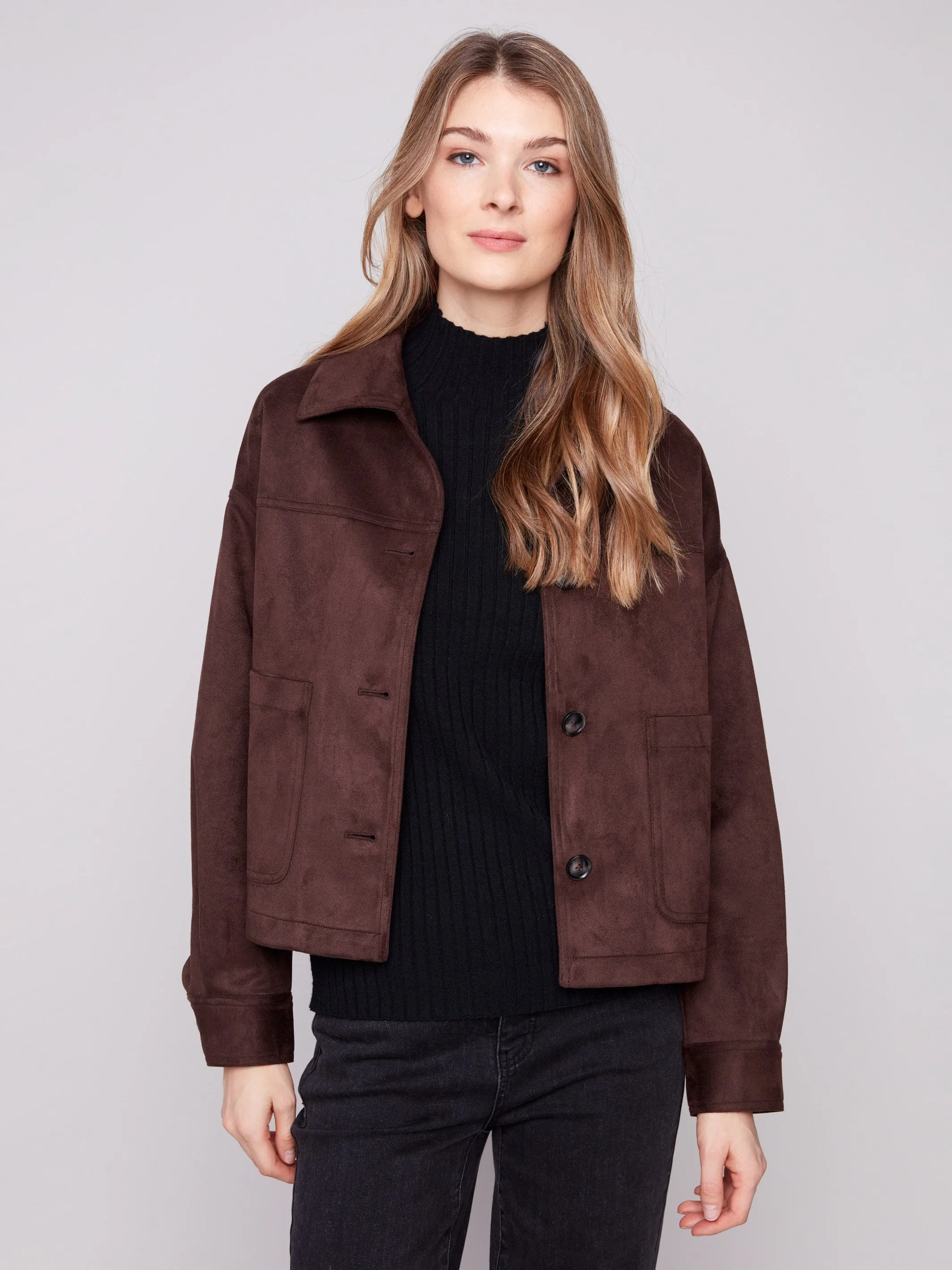 Short Faux Suede Jacket - Mocha sold by Charlie B