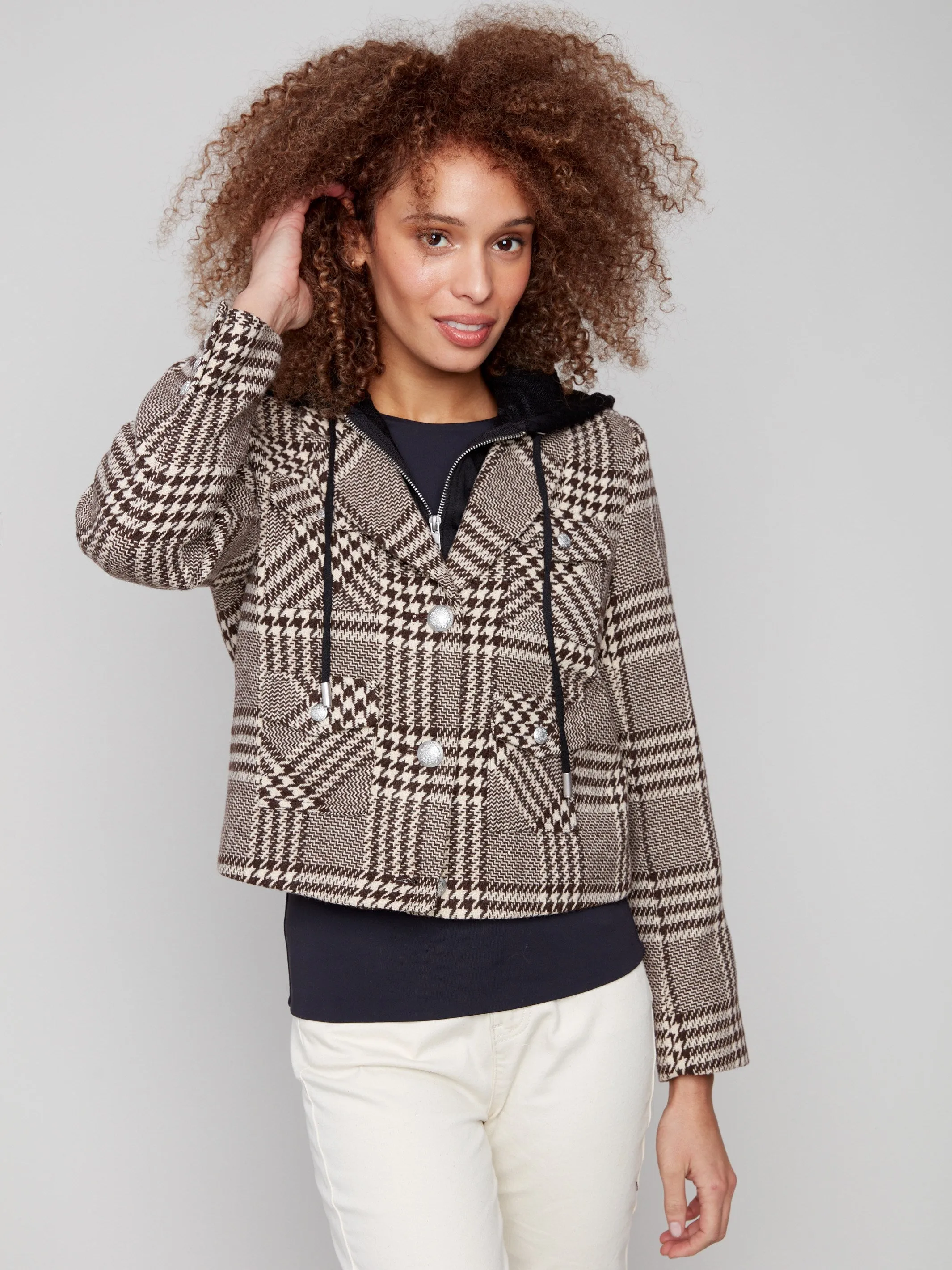 Glenn Plaid Hooded Jacket - Mocha sold by Charlie B product image thumbnail 3