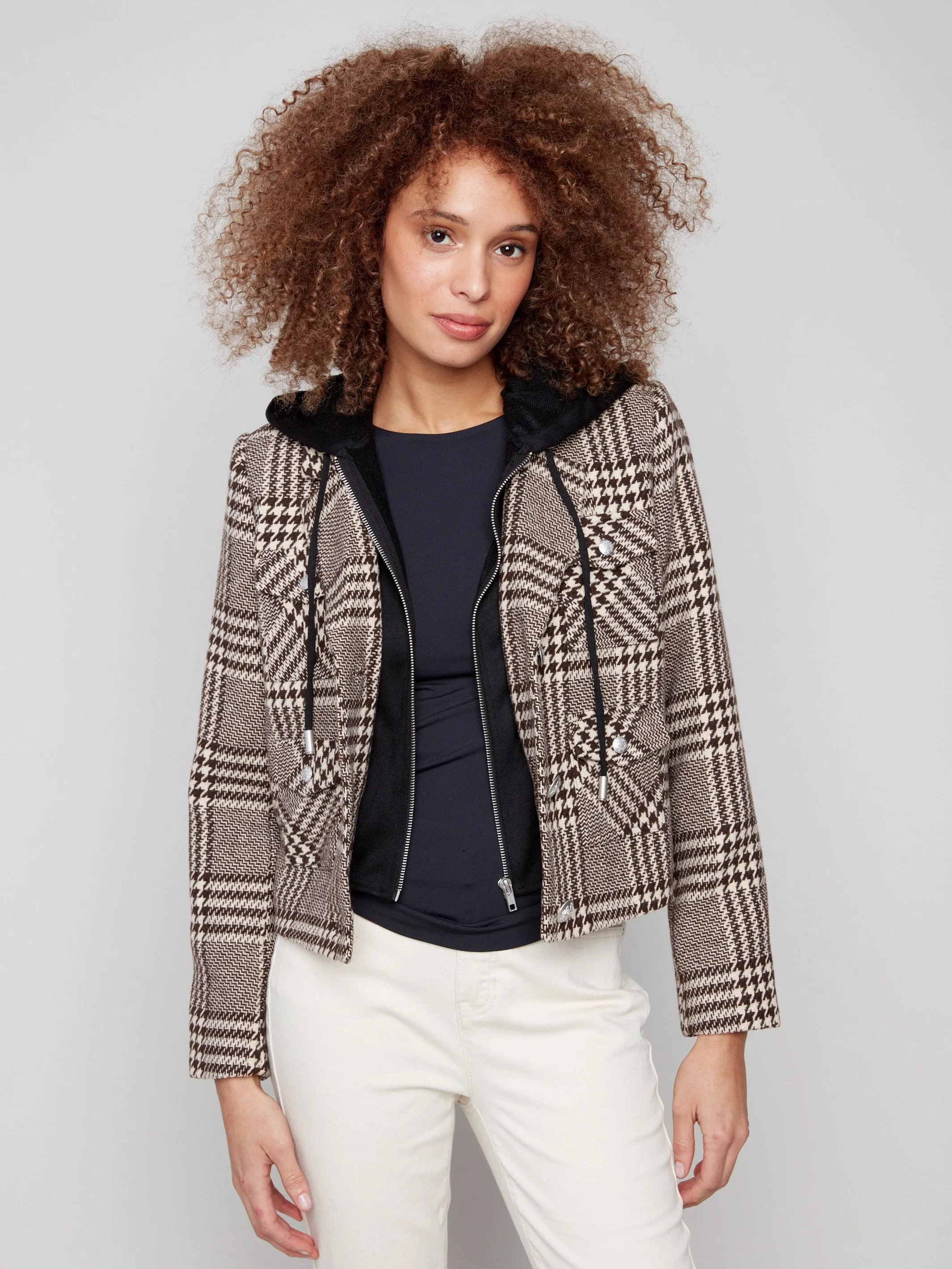 Glenn Plaid Hooded Jacket - Mocha sold by Charlie B product image thumbnail 5