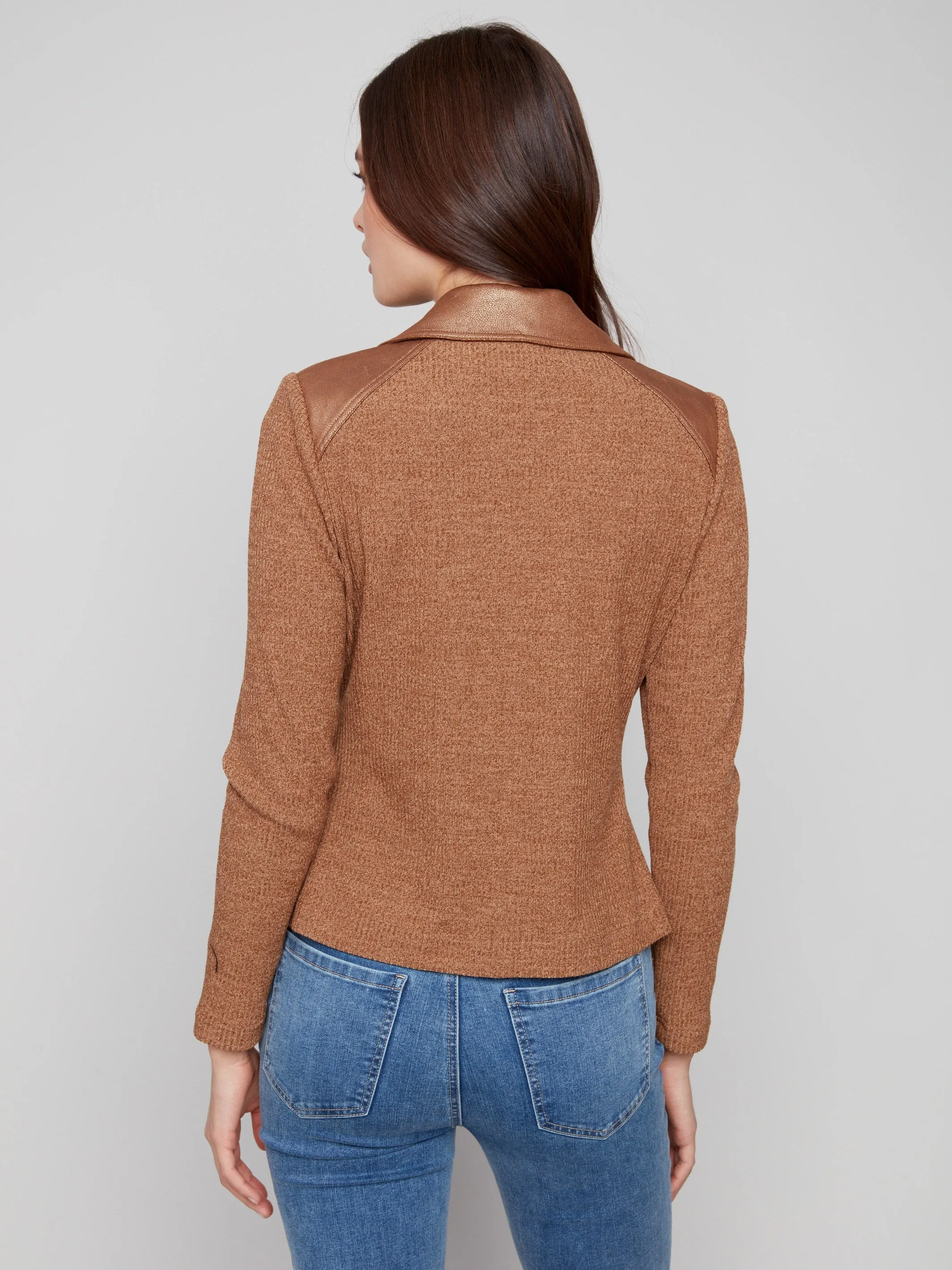 Vintage Metallic Faux Leather And Rib Knit Jacket - Copper sold by Charlie B product image thumbnail 4