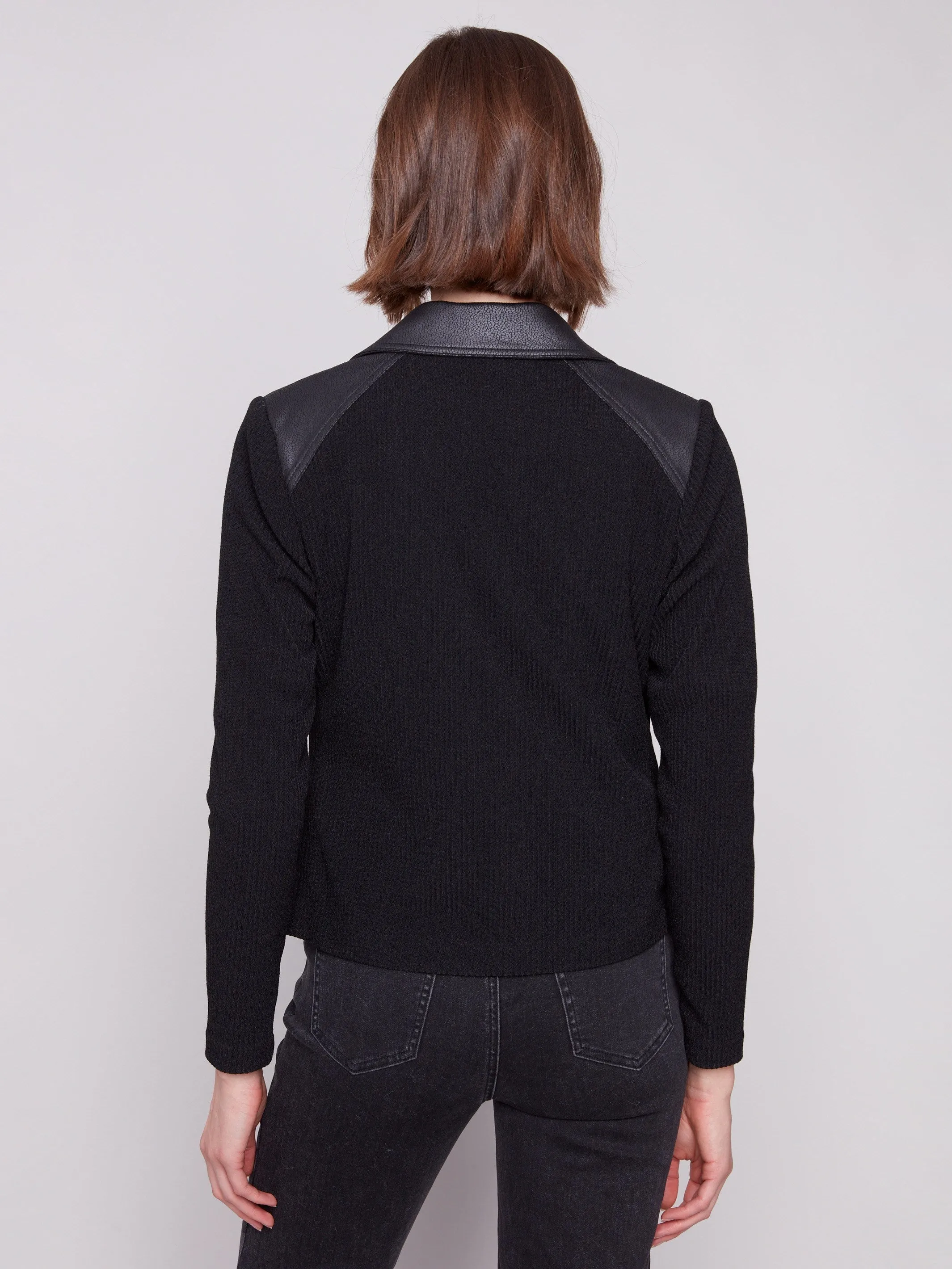 Vintage Metallic Faux Leather And Rib Knit Jacket - Black sold by Charlie B product image thumbnail 4