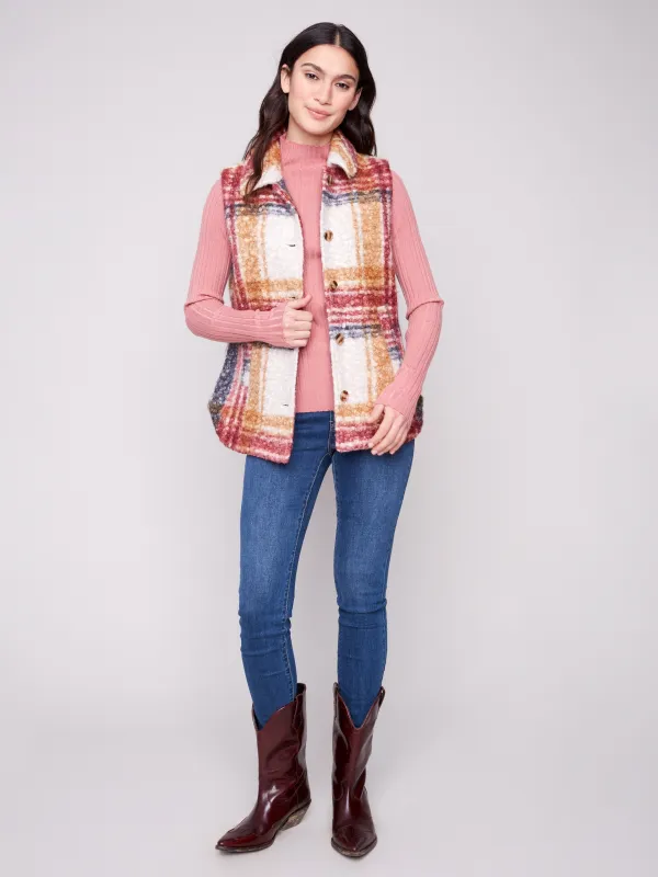 Plaid Bouclé Knit Vest - Cabernet sold by Charlie B