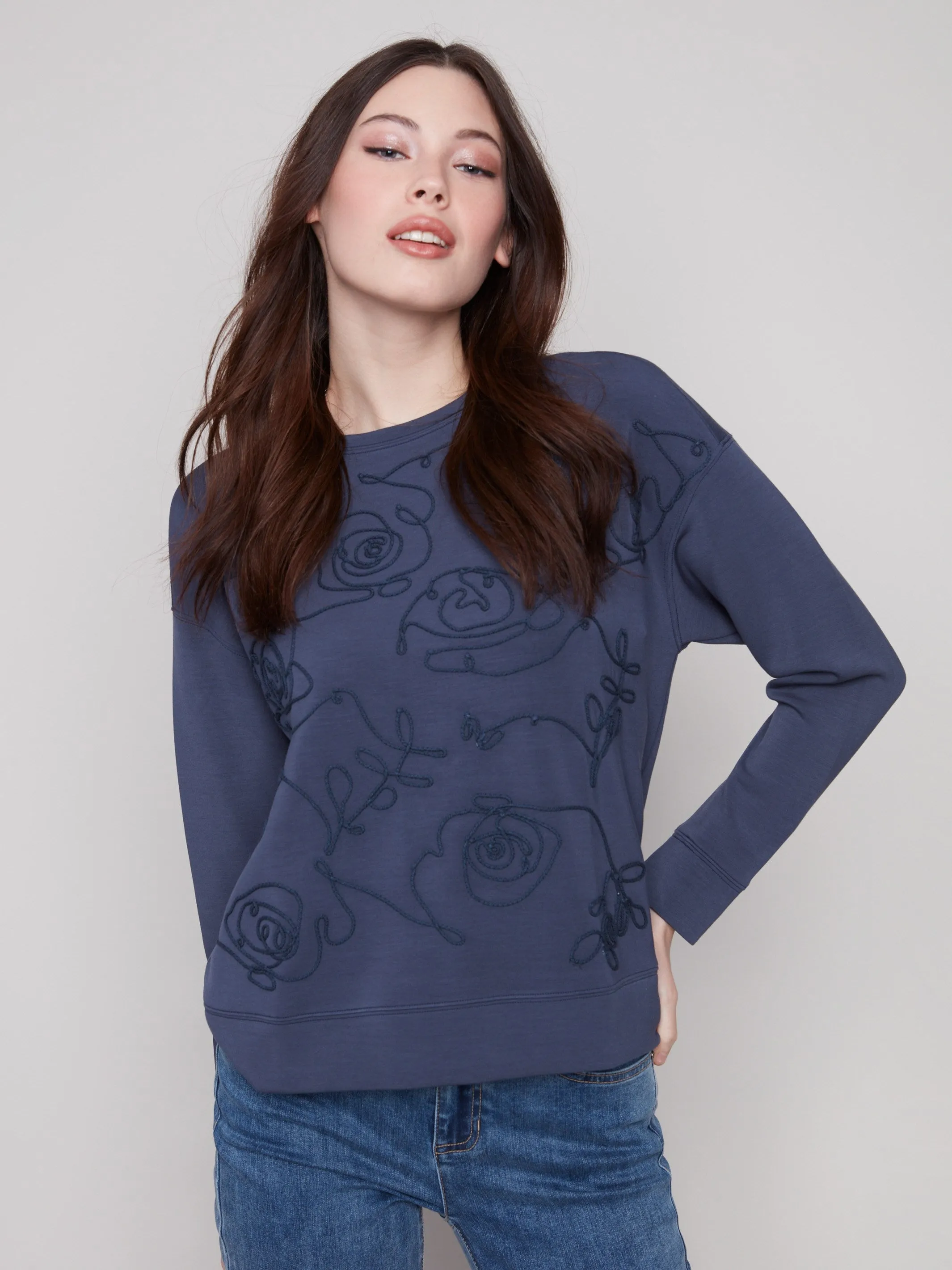 Scuba Knit Top with Soutache Detail - Moonlight sold by Charlie B product image thumbnail 4