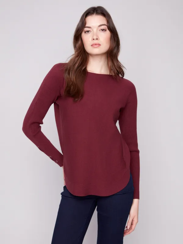 Knit Sweater With Lace-Up Cuffs - Cabernet sold by Charlie B