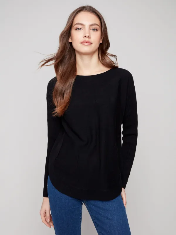 Knit Sweater With Lace-Up Cuffs - Black sold by Charlie B