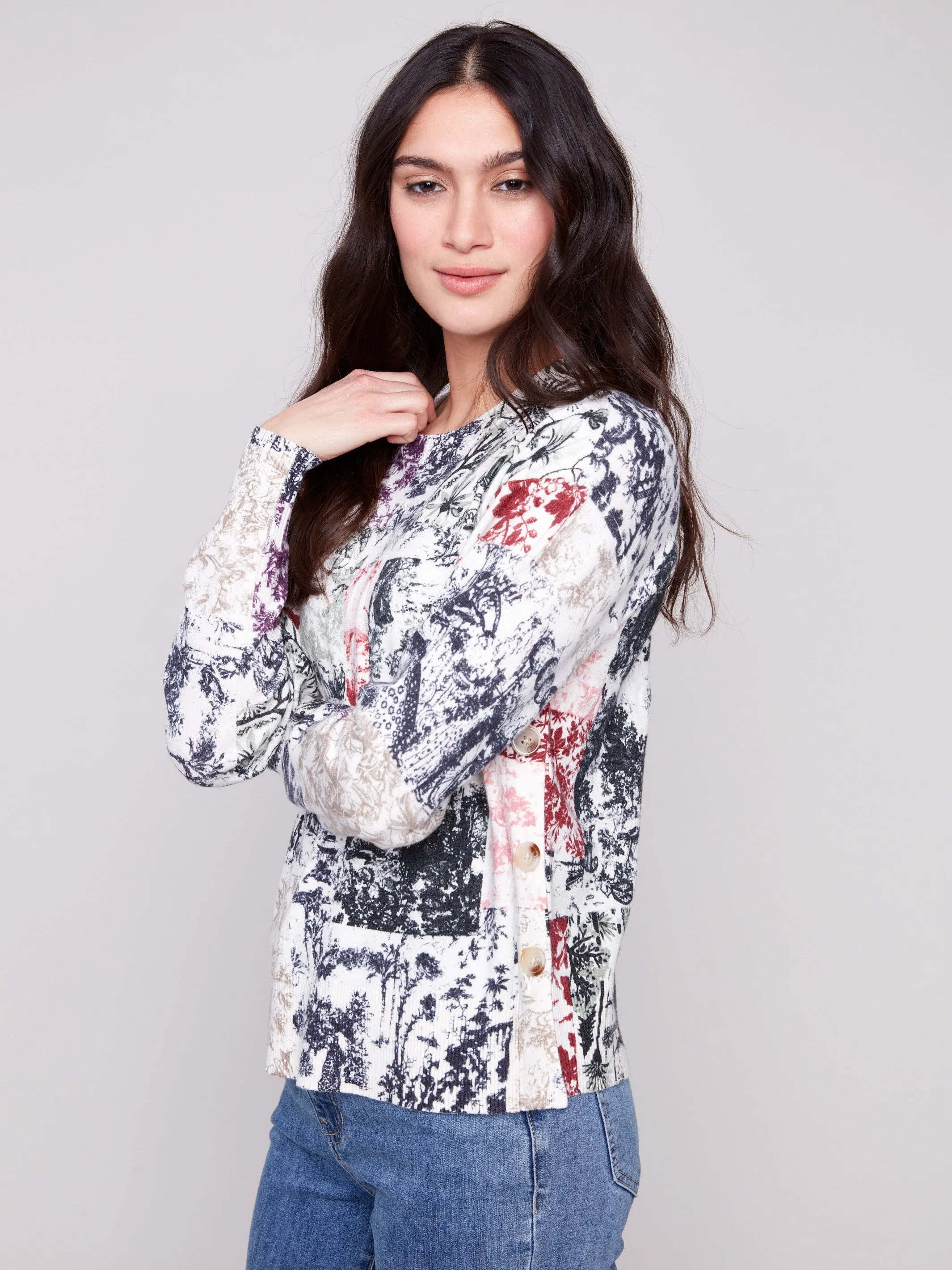 Printed Sweater With Side Buttons - Frame sold by Charlie B product image thumbnail 3