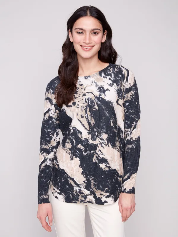 Printed Rounded Hem Sweater - Granite sold by Charlie B