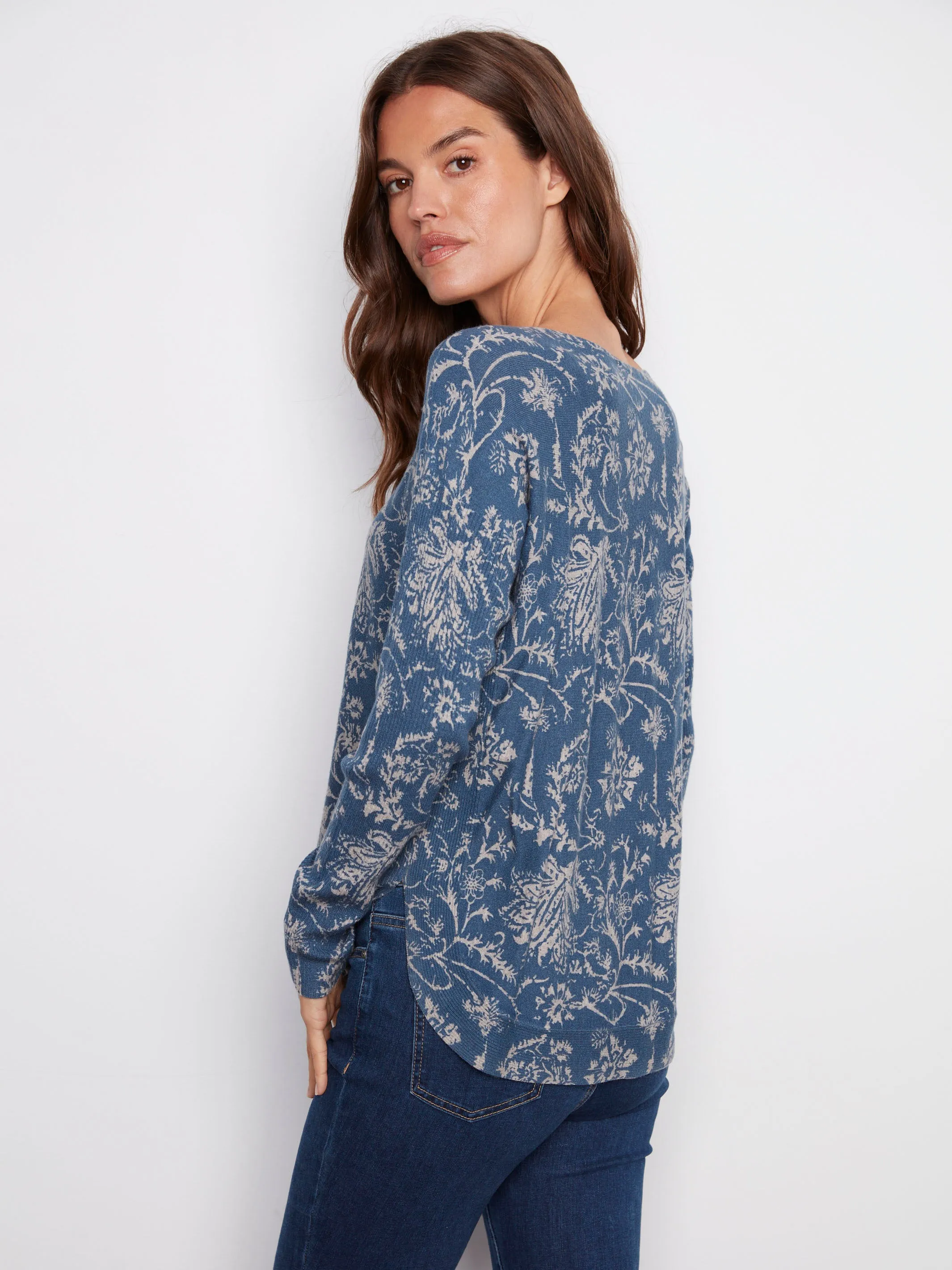 Printed Rounded Hem Sweater - Calico Blue sold by Charlie B product image thumbnail 4