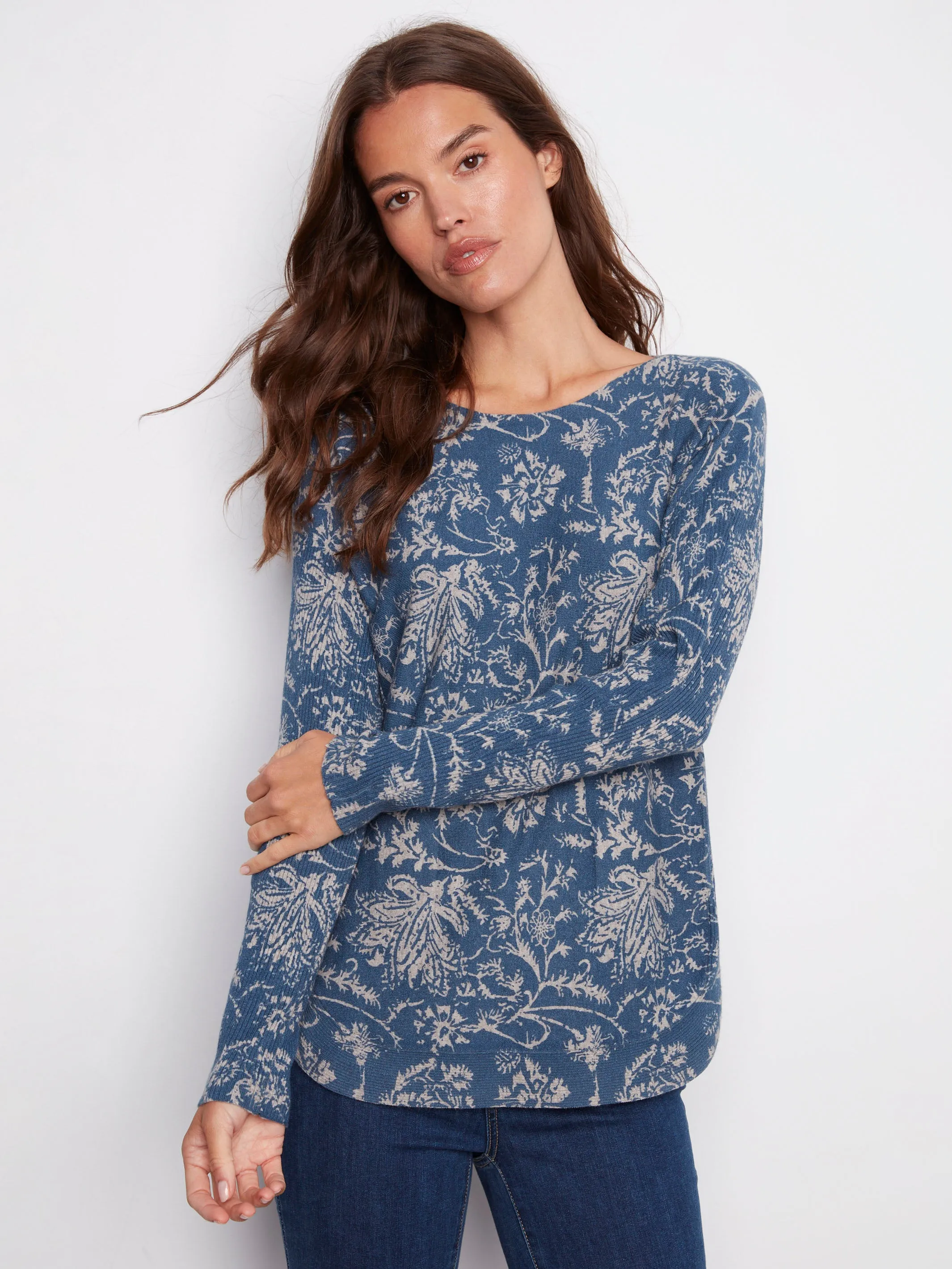 Printed Rounded Hem Sweater - Calico Blue sold by Charlie B product image thumbnail 3
