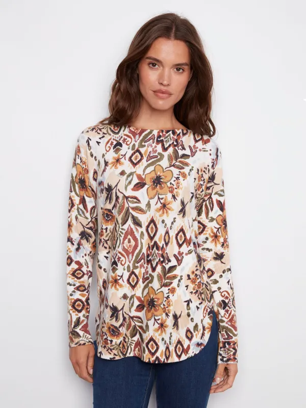 Printed Rounded Hem Sweater - Jacobean sold by Charlie B