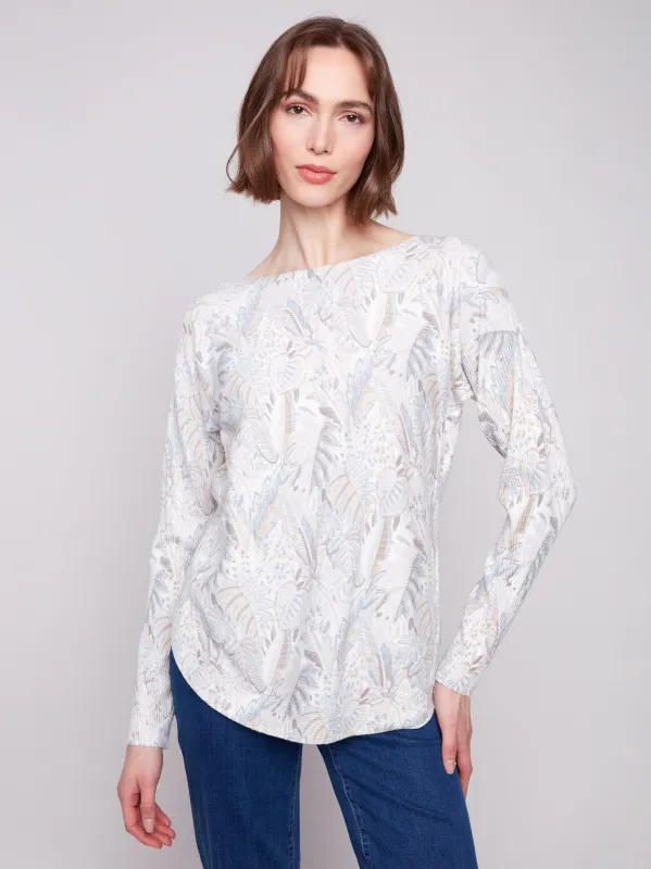 Printed Rounded Hem Sweater - Foliage sold by Charlie B