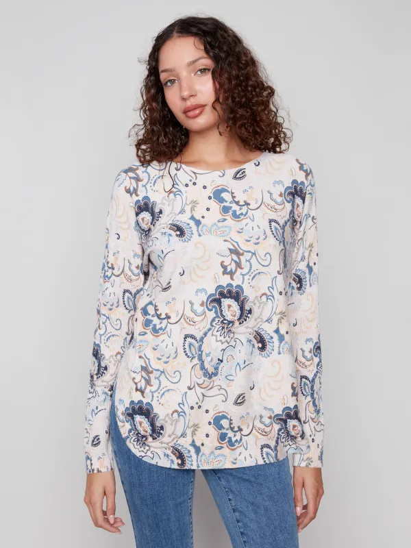 Printed Rounded Hem Sweater - Blush sold by Charlie B