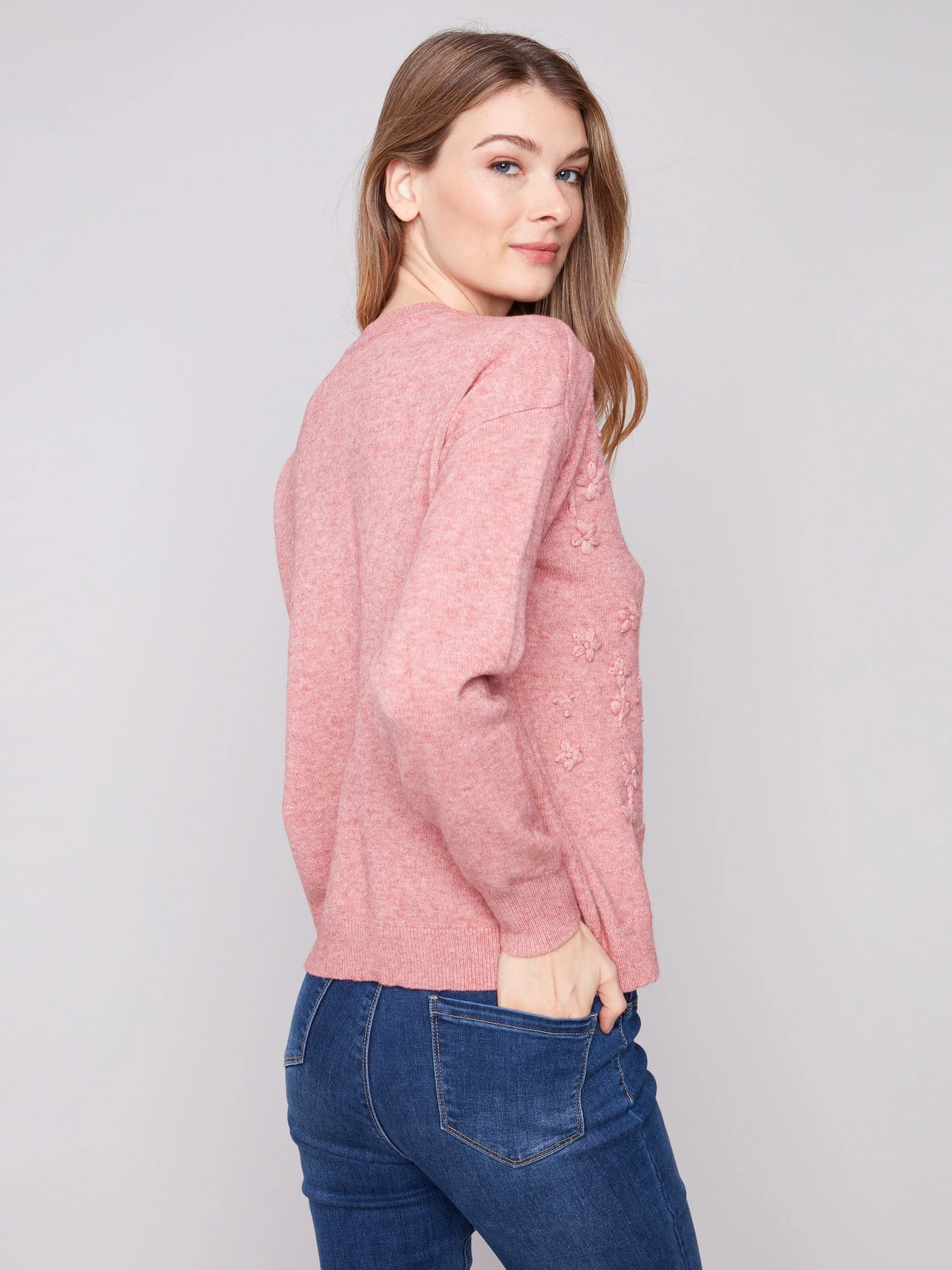 Crew Neck Sweater with Tonal Embroidery - Heather Primrose sold by Charlie B product image thumbnail 4