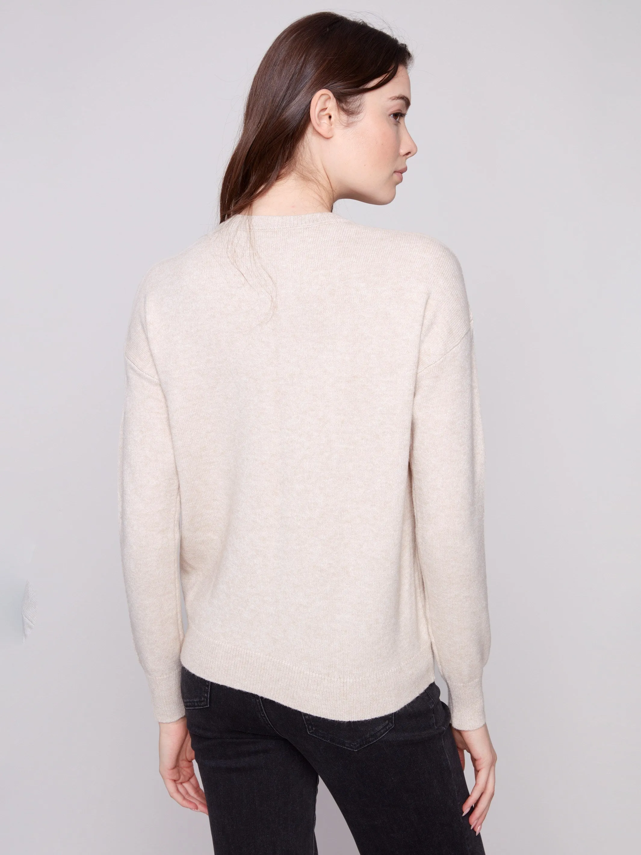 Crew Neck Sweater with Tonal Embroidery - Heather Oat sold by Charlie B product image thumbnail 5