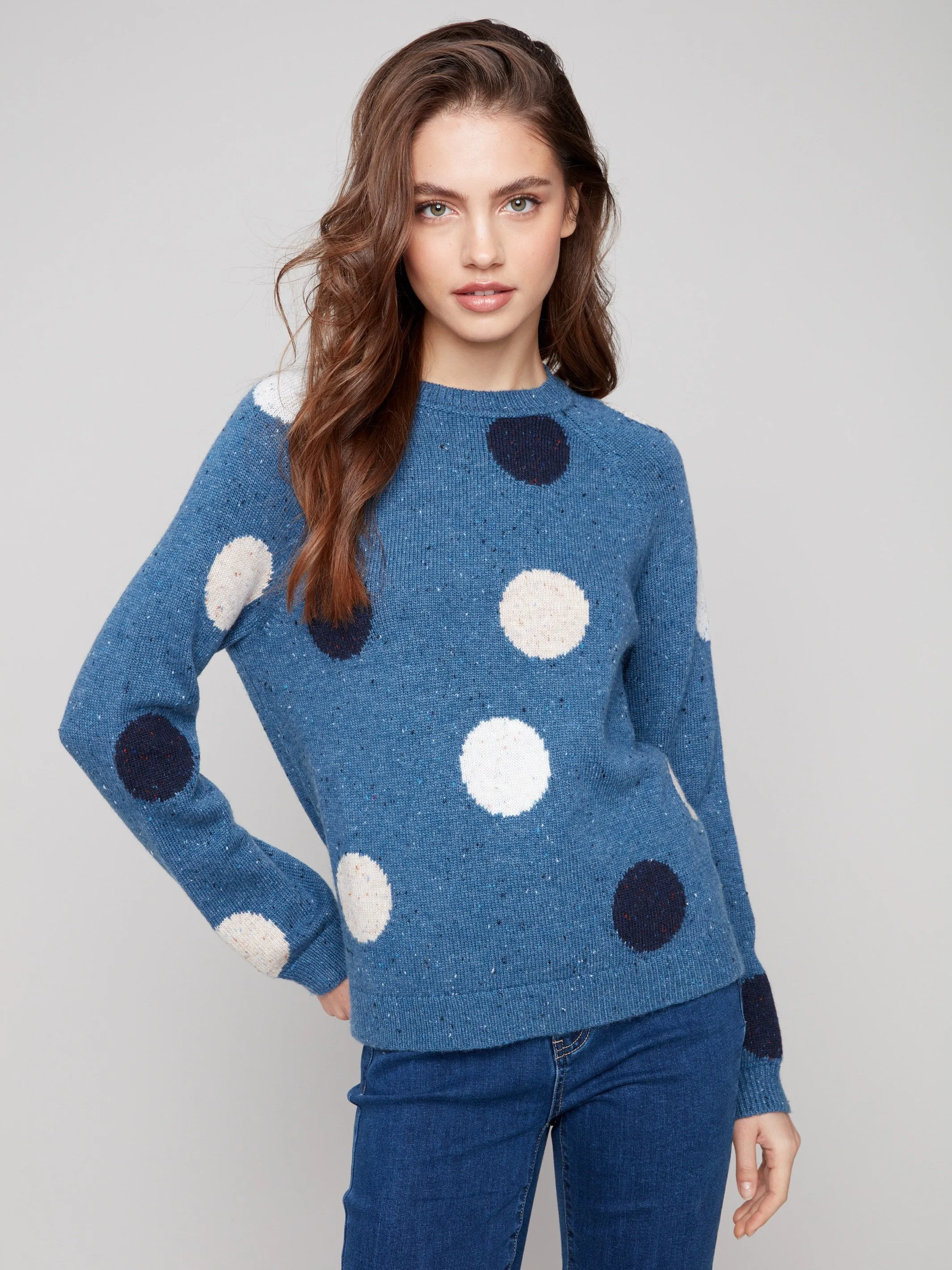 Nep Yarn Mock Neck Polka Dot Sweater - Heather Oxford sold by Charlie B