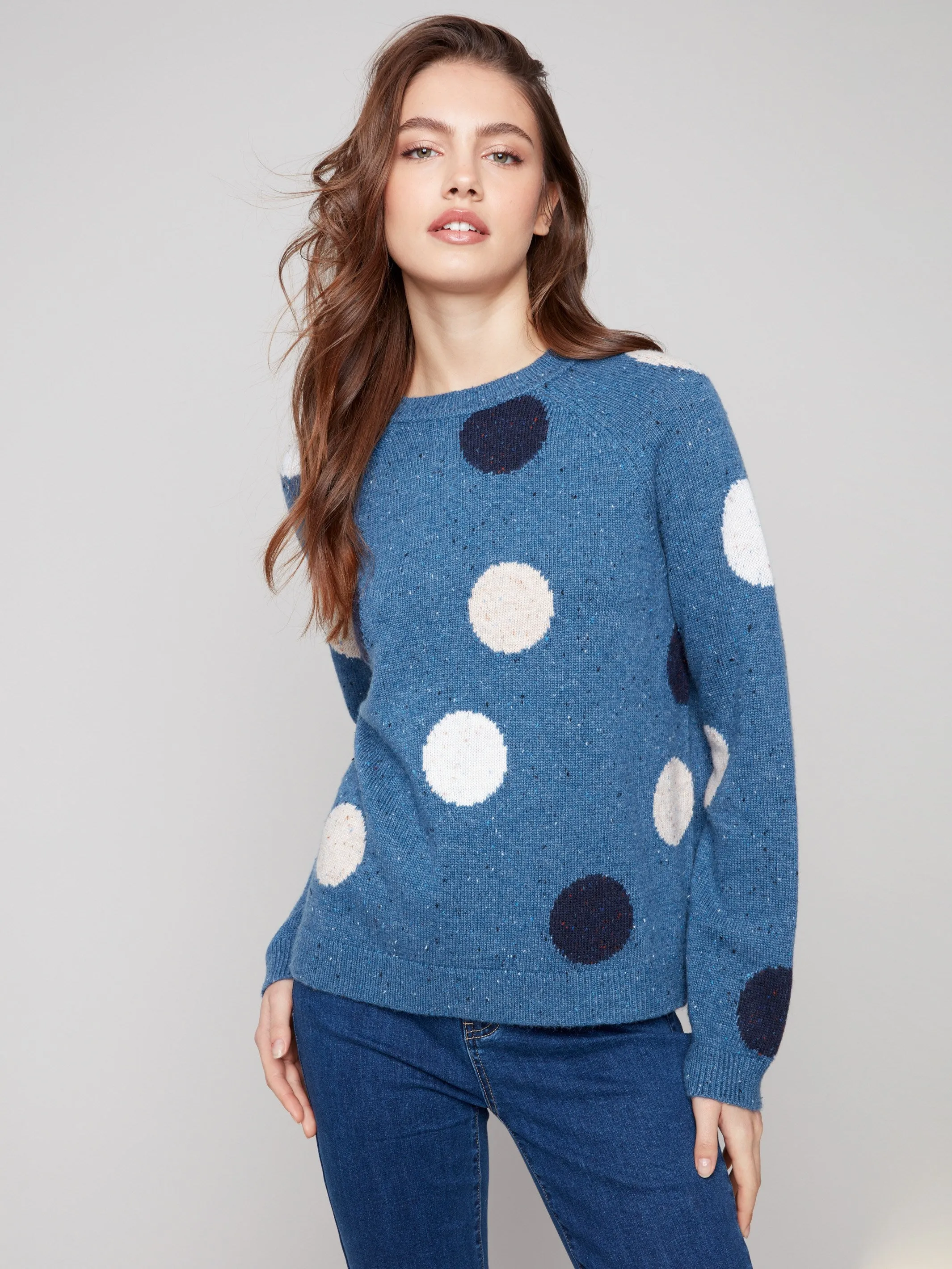 Nep Yarn Mock Neck Polka Dot Sweater - Heather Oxford sold by Charlie B product image thumbnail 4