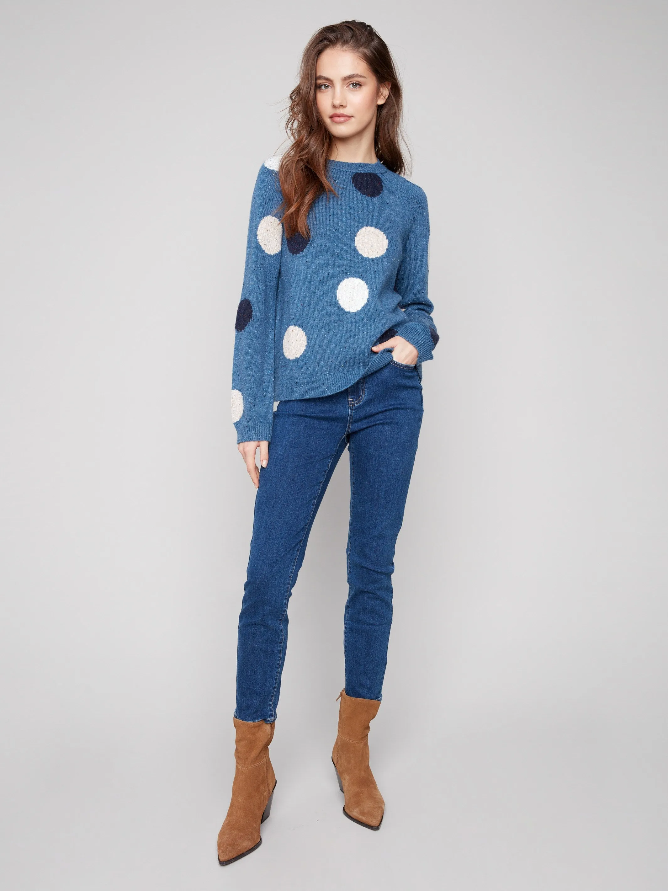 Nep Yarn Mock Neck Polka Dot Sweater - Heather Oxford sold by Charlie B product image thumbnail 3