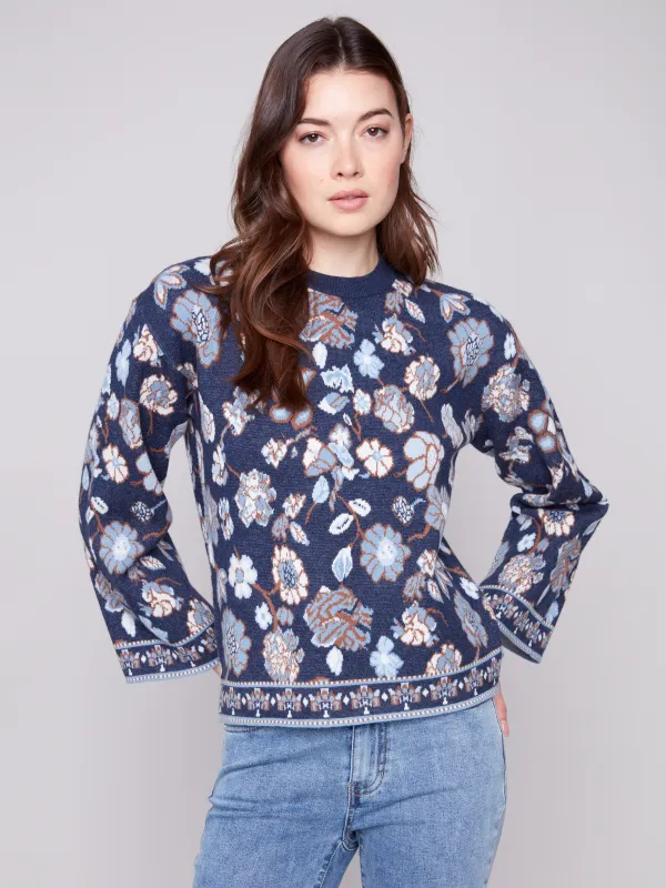 Crew Neck Jacquard Sweater - Floral sold by Charlie B