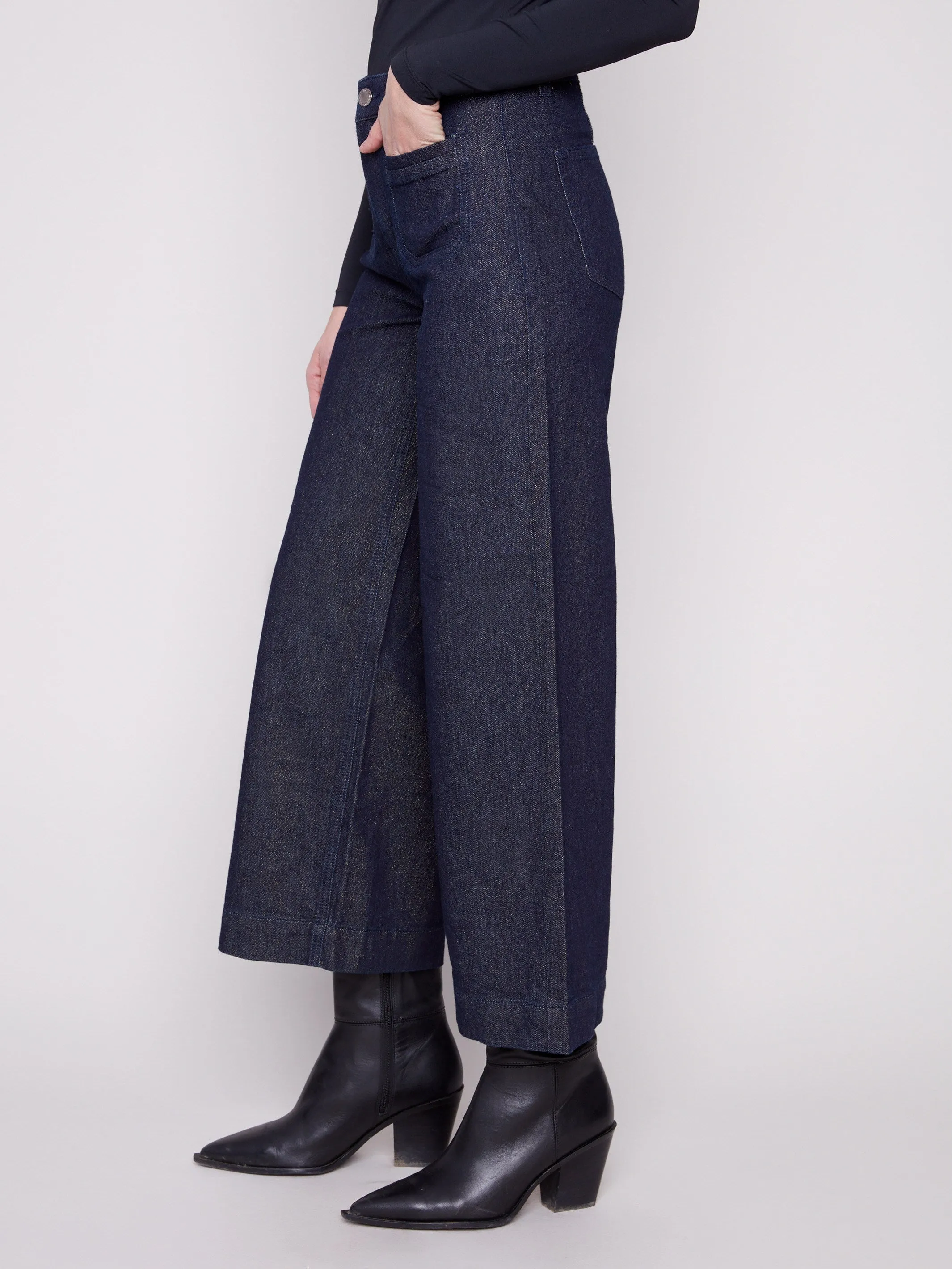 Metallic Patch Pocket Flare Jeans - Blue Black sold by Charlie B product image thumbnail 3