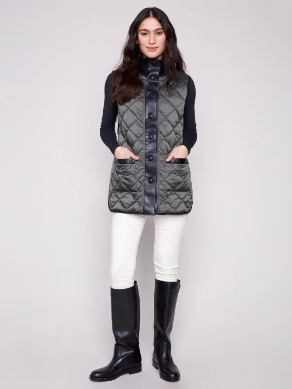 Reversible Button-Front Quilted Vest - Spruce sold by Charlie B