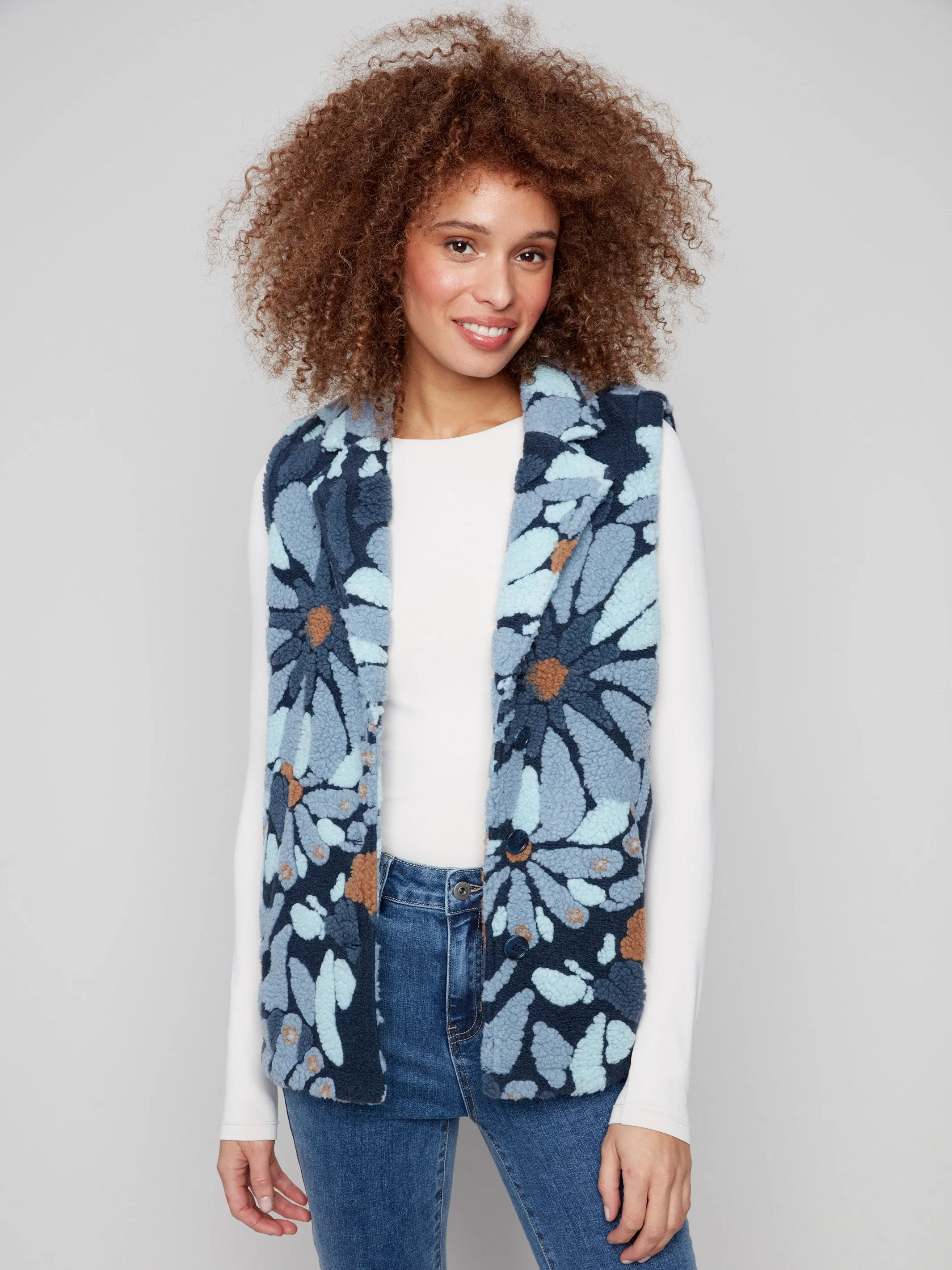 Floral Sherpa Fleece Vest - Oxford sold by Charlie B