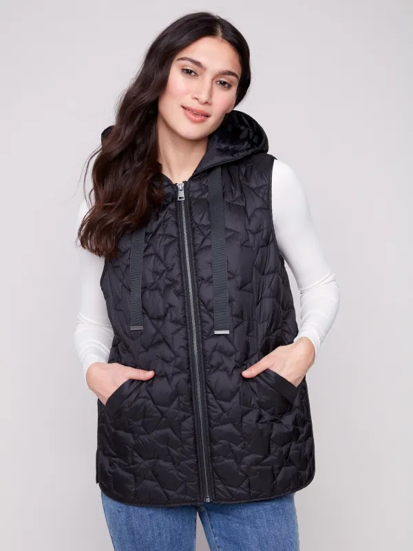 Star Quilted Short Vest - Black made by Charlie B