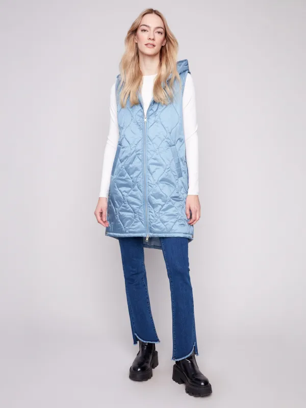 Pearlized Long Hooded Vest - Oxford sold by Charlie B