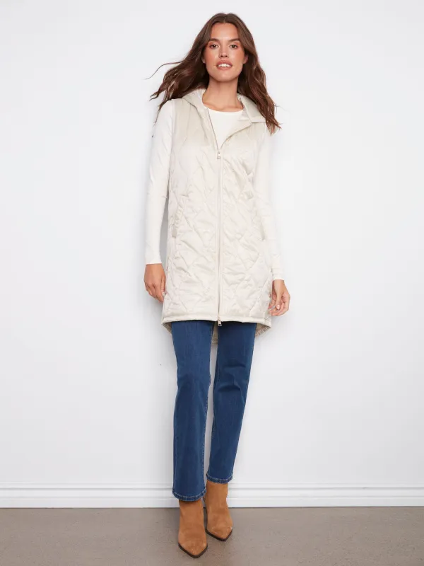 Pearlized Long Hooded Vest - Champagne sold by Charlie B