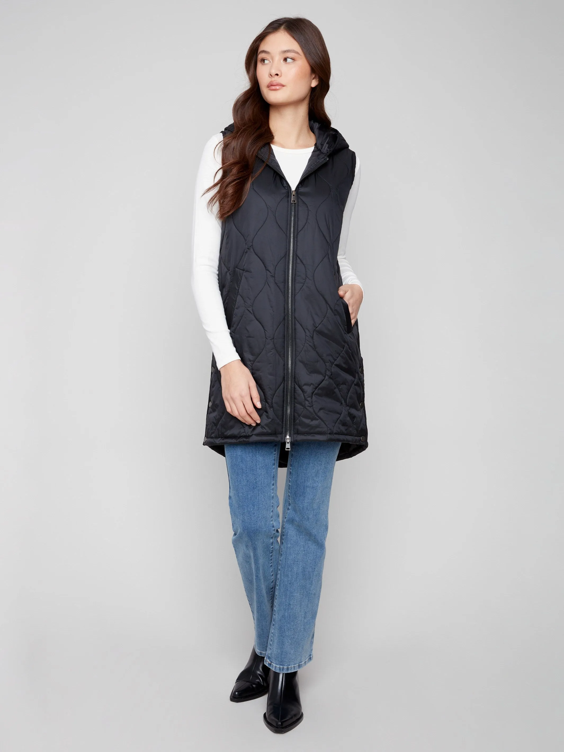 Pearlized Long Hooded Vest - Black sold by Charlie B product image thumbnail 4