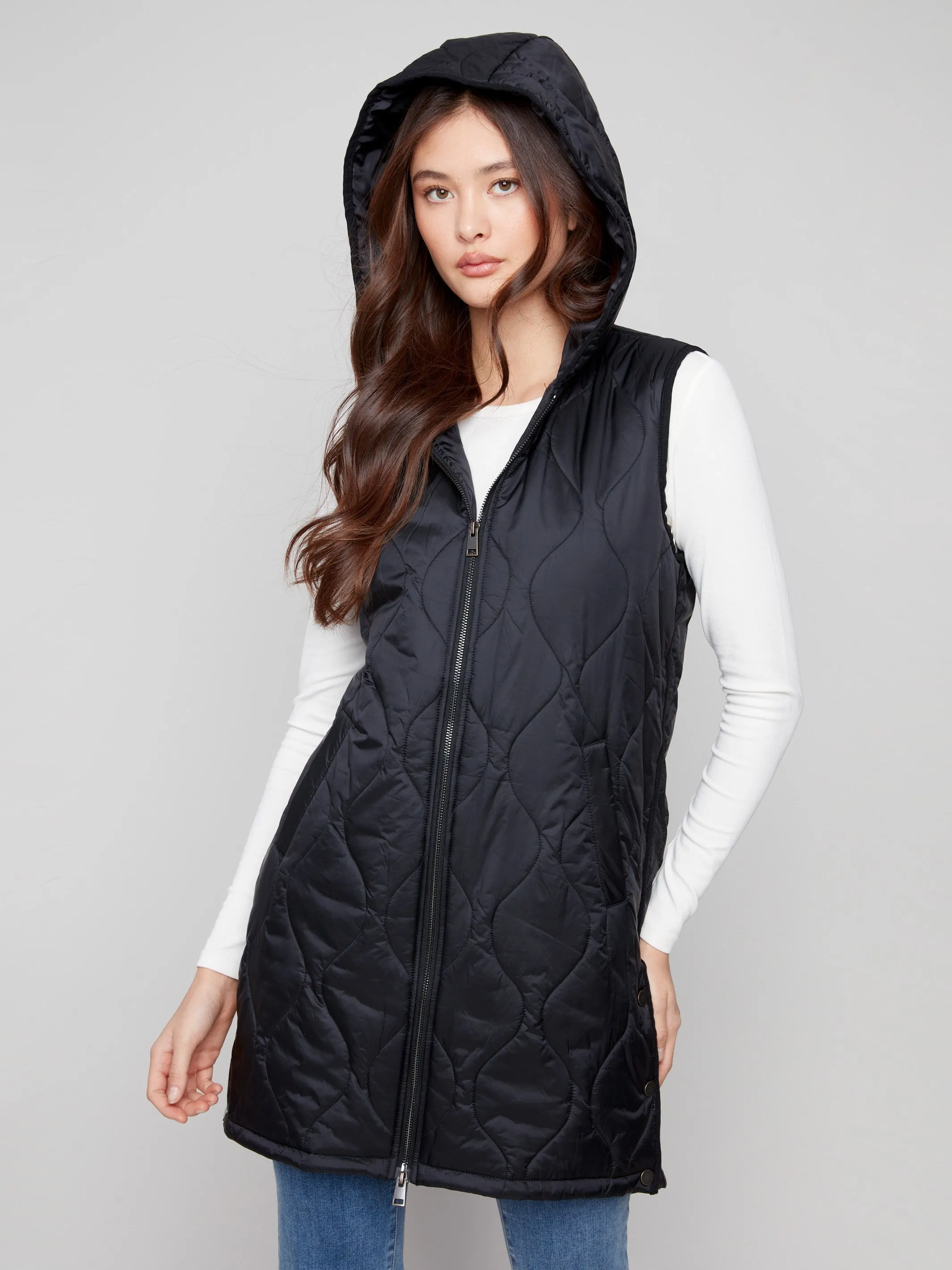 Pearlized Long Hooded Vest - Black sold by Charlie B product image thumbnail 5