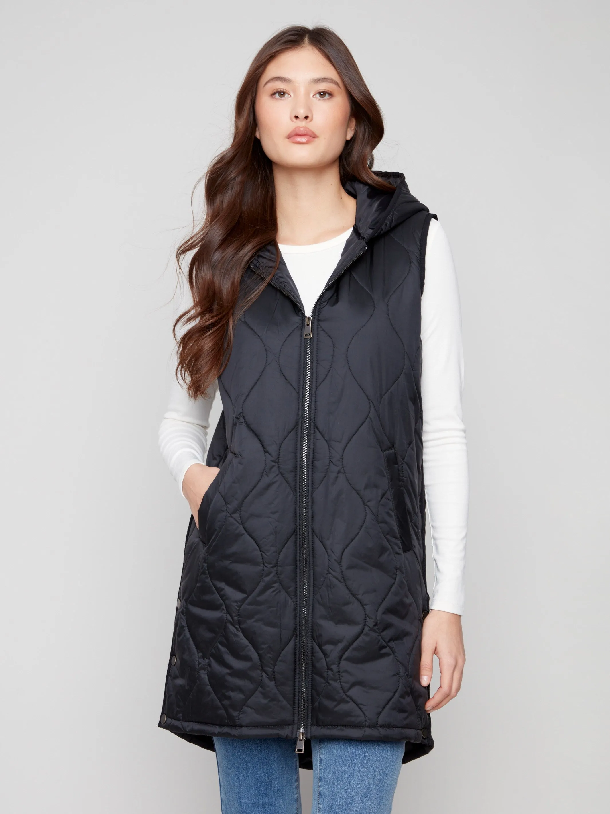 Pearlized Long Hooded Vest - Black sold by Charlie B product image thumbnail 2
