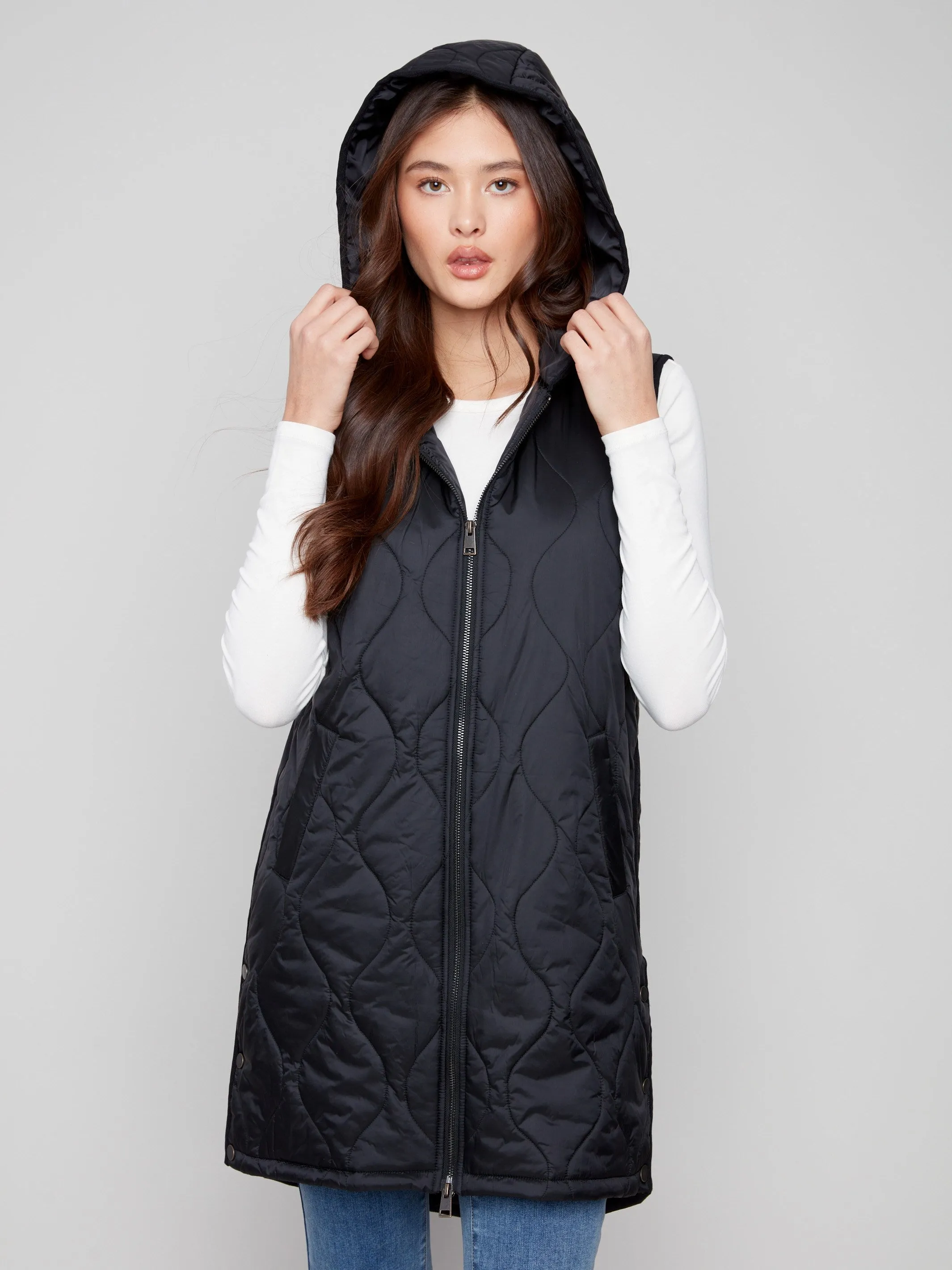 Pearlized Long Hooded Vest - Black sold by Charlie B product image thumbnail 3