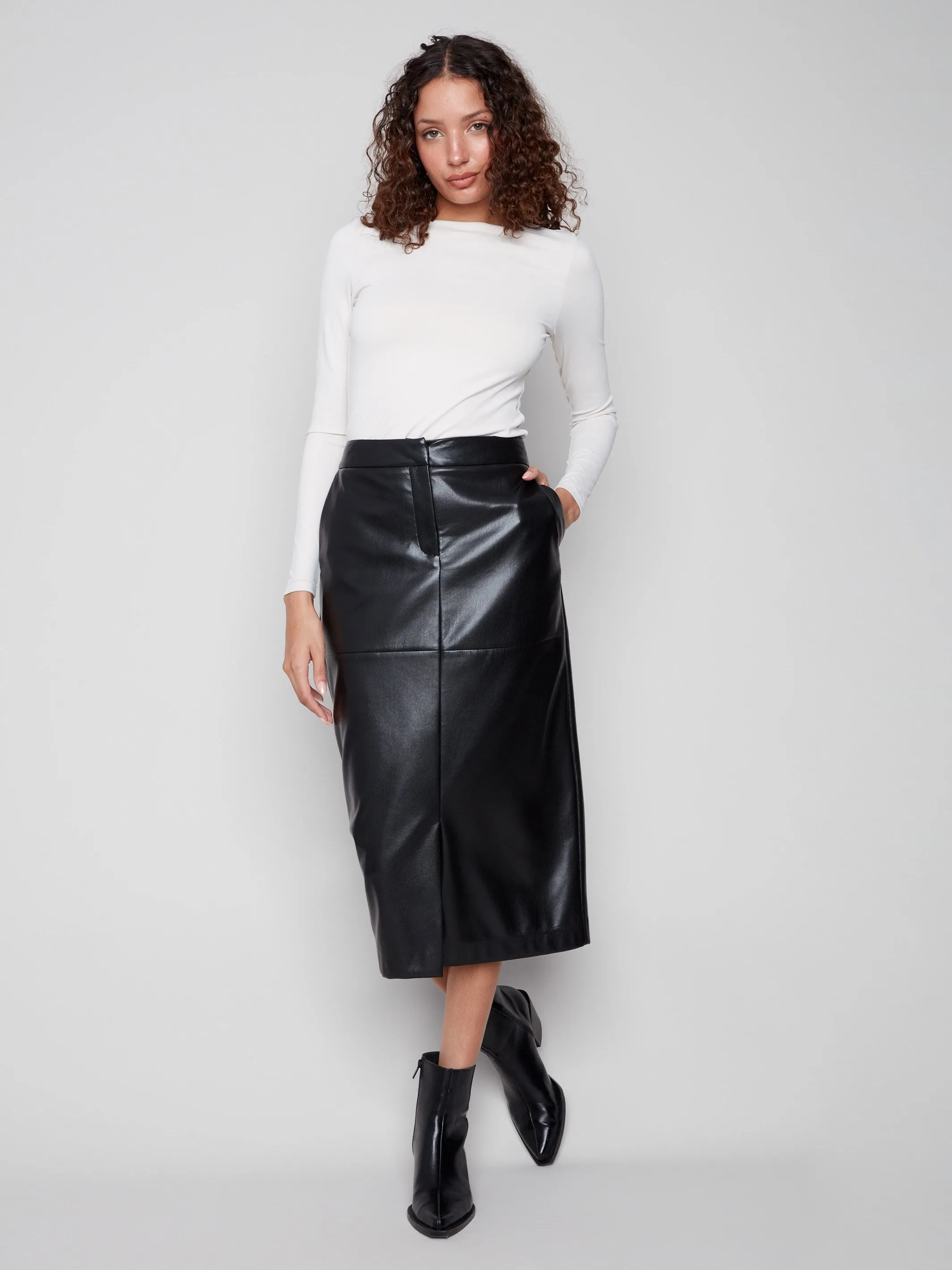 Faux Leather Midi Skirt - Black sold by Charlie B product image thumbnail 2