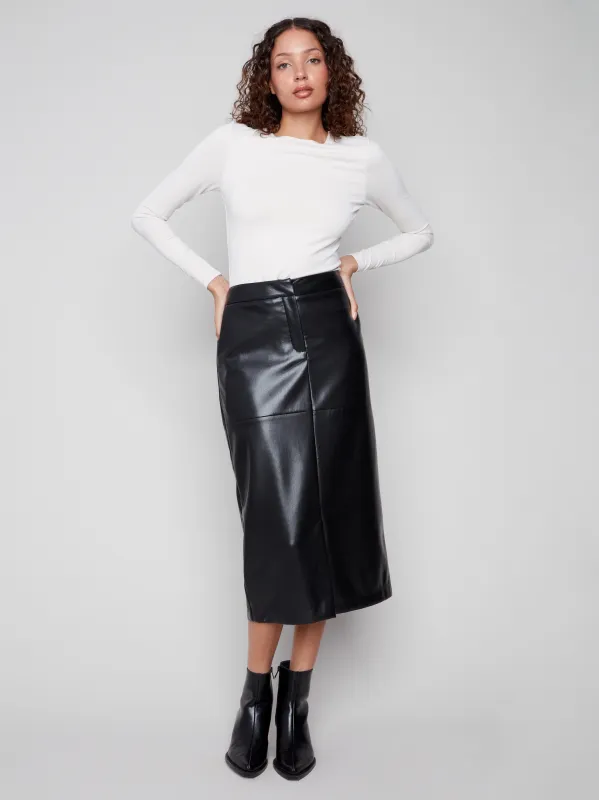 Faux Leather Midi Skirt - Black sold by Charlie B