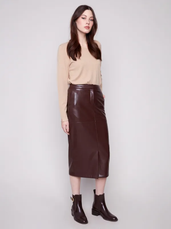 Faux Leather Midi Skirt - Cabernet sold by Charlie B