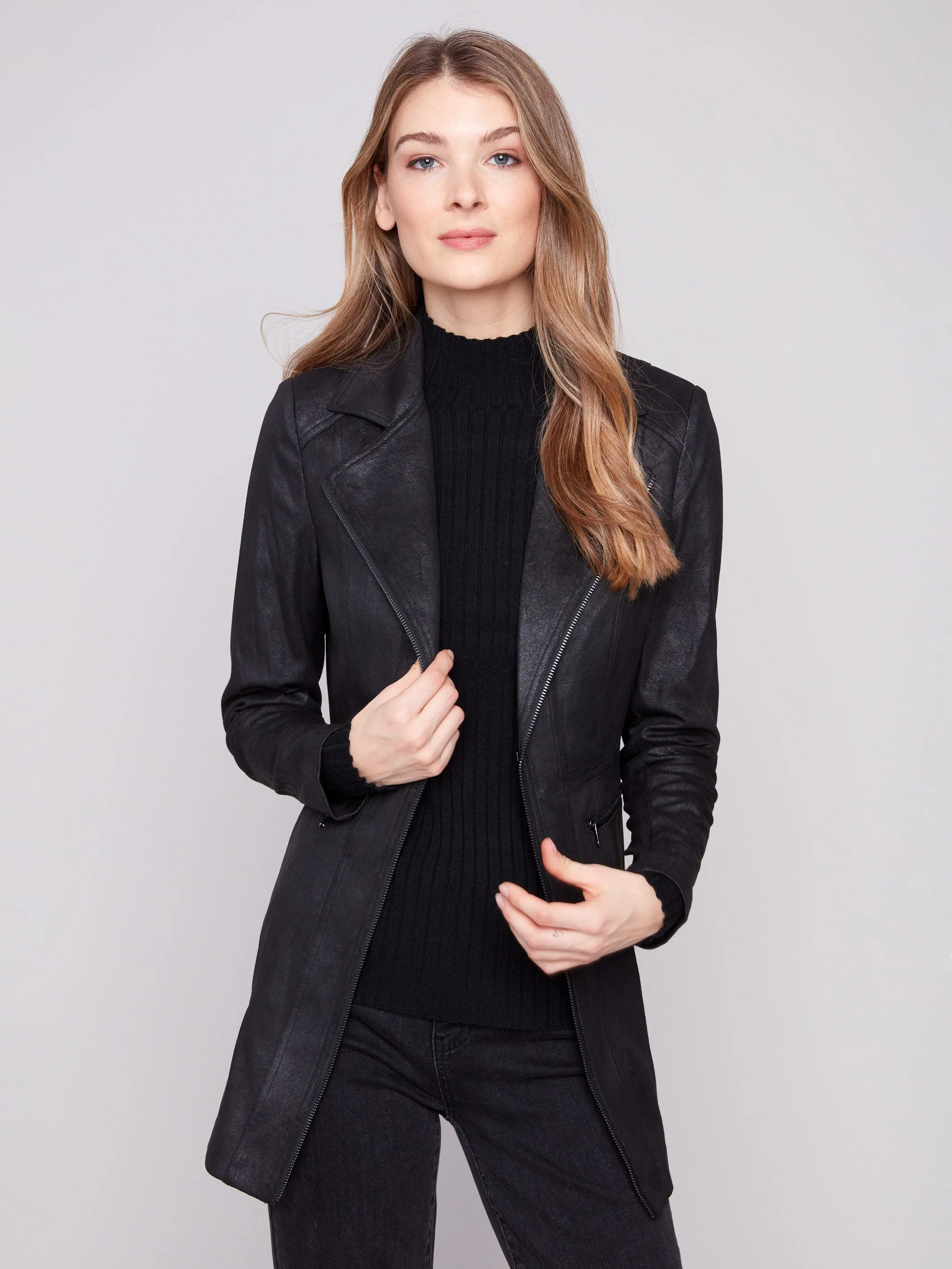 Long Vintage Faux Suede Jacket - Black sold by Charlie B product image thumbnail 2